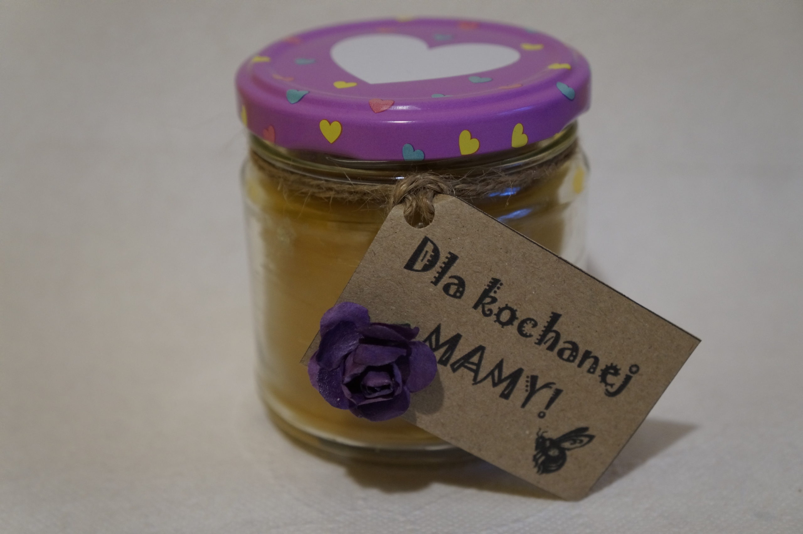 Świeca z naturalnego wosku pszczelego w słoiku dla mamy - obrazek 2