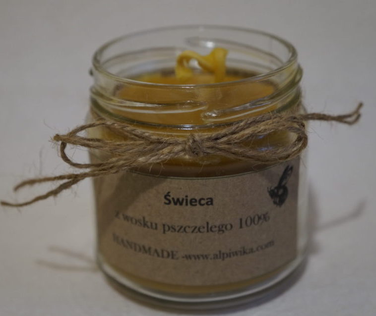 Świeca z naturalnego wosku pszczelego w słoiku. - obrazek 2
